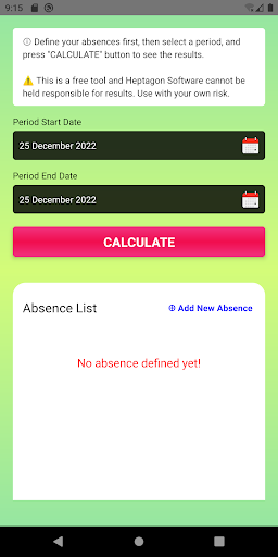 Android application Absence Calculator screenshort