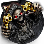 Cover Image of Download Gold Fire Gun Warrior Skull Theme 1.1.4 APK