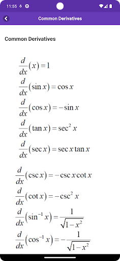 Calculus Formulas Screen 3