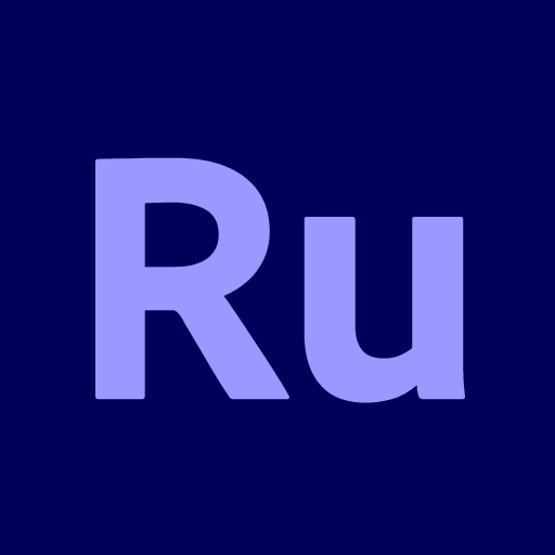 Logo do Adobe Premiere Rush, com fundo azul marinho e o símbolo "Ru" em azul claro.