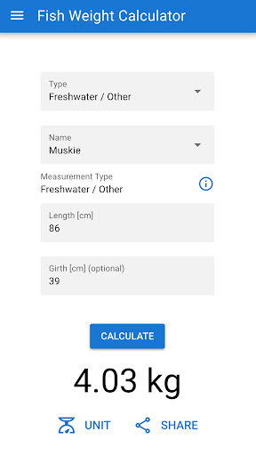 Fish Weight Calculator (Demo) Screen 2