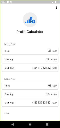 Profit Calculator Screen 3