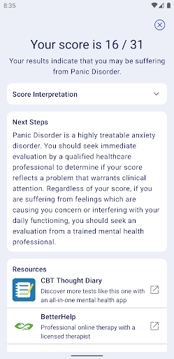 Panic Disorder Test Screen 3