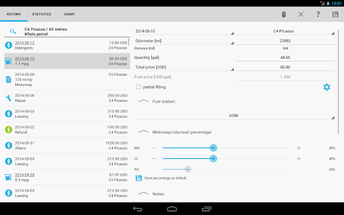 Car-costs and fuel log PRO Screenshot