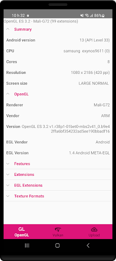 Android application GLview Extensions Viewer screenshort