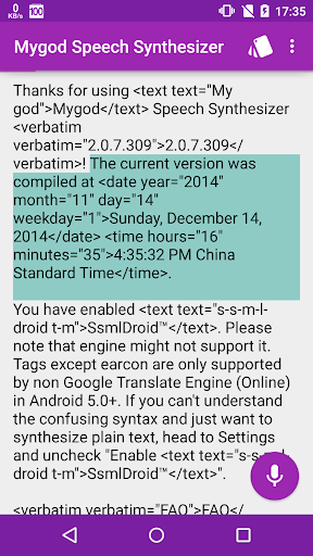 Android application Mygod Speech Synthesizer screenshort
