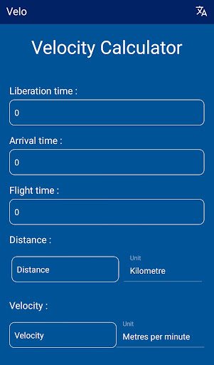 Android application Pigeon Velocity Calculator screenshort