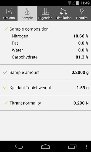 Android application Kjeldahl Optimizer screenshort