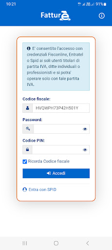 Android application FatturAE screenshort