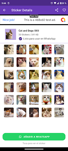 Android application cats and dogs stickers screenshort