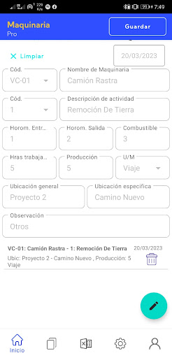 Android application Control de Maquinaria screenshort
