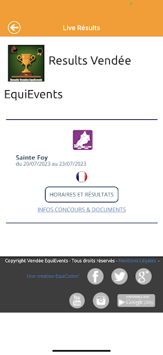 Android application Results Vendée EquiEvents screenshort