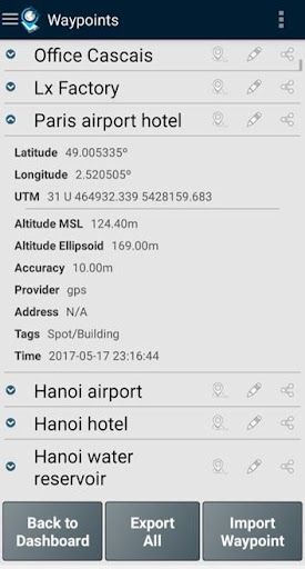 Screenshot of GPS Waypoints
