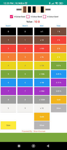 Android application Resistance Colour Code screenshort