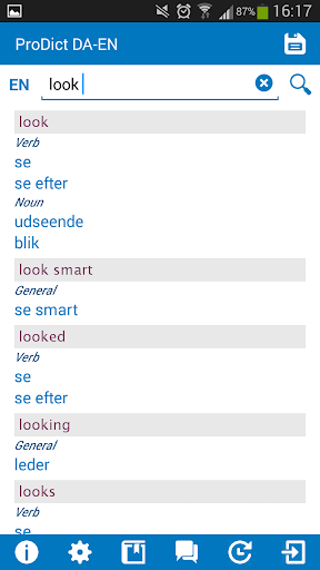 Danish - English dictionary Screen 2
