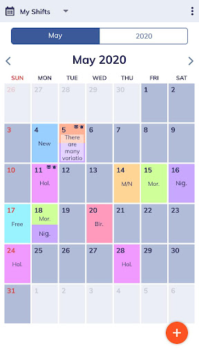 Personal Work Shift Schedule & Screen 2