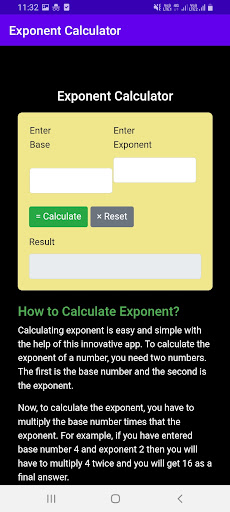 Exponent Calculator Screen 2