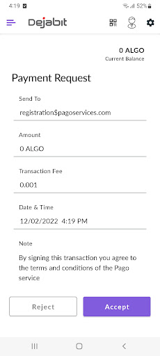 DejaBit Wallet Screen 2