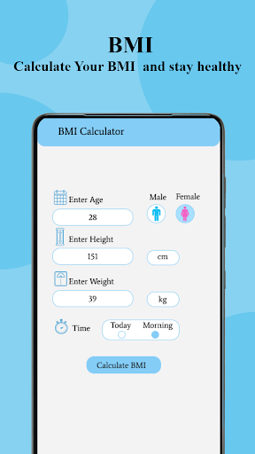 Android application BMI Calculator; Weight tracker screenshort