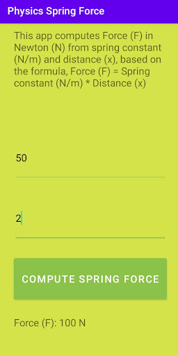 Android application Physics - Compute Spring Force screenshort