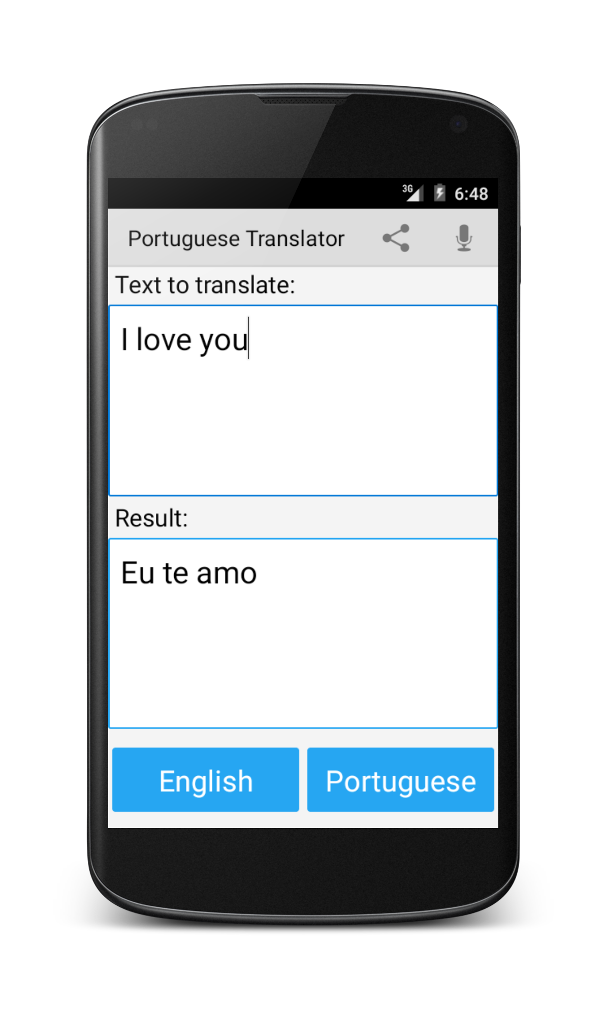 Android application Portuguese English Translator screenshort