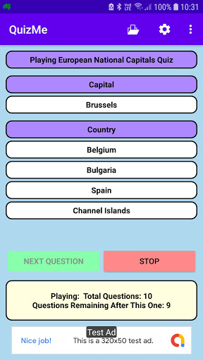 Android application QuizMe screenshort