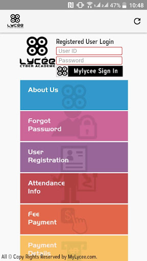 Android application mylycee screenshort