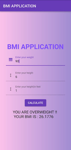 Android application BMI APPLICATION screenshort