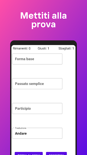 Android application Test: Verbi irregolari inglesi screenshort