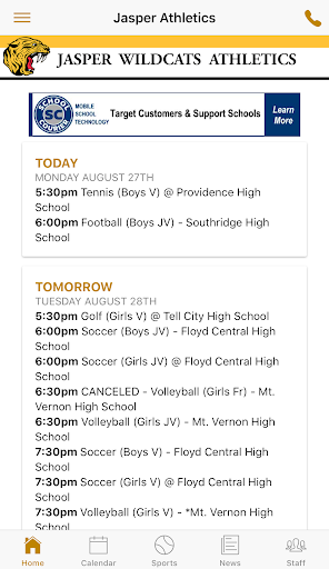 Jasper High School Athletics Screen 2