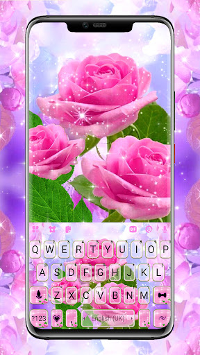 Android application Glitter Pink Roses Keyboard Ba screenshort