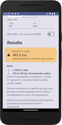 QTc Calculator Screen 2