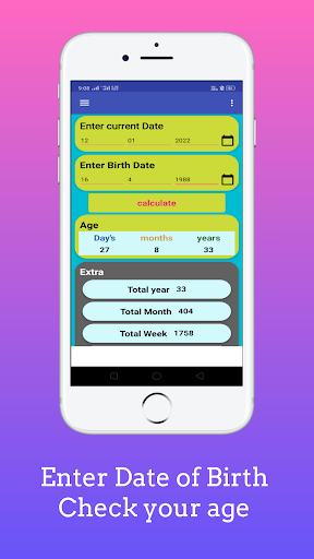 Android application Pearson age calculator screenshort