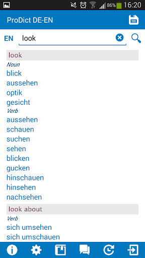 German - English dictionary Screen 2
