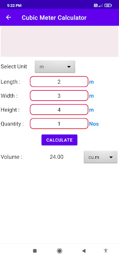 Android application Cubic Meter Calculator screenshort