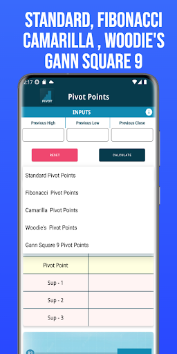 Pivot Points Calculator Screen 2