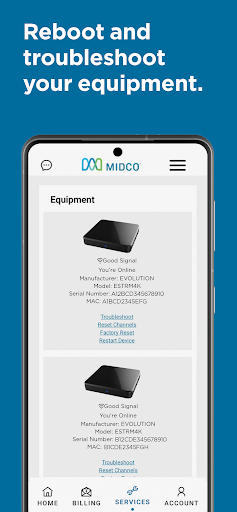 Screenshot of Midco My Account