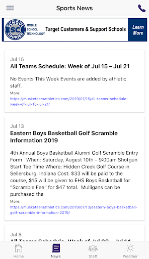 Eastern High School Athletics Screen 2