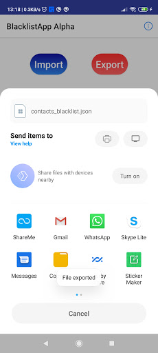 BlacklistApp: Share blocked Screen 2