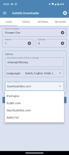 Android application Subtitle Downloader screenshort
