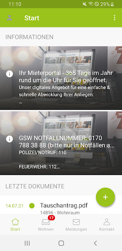 Android application GSW Mieter App screenshort