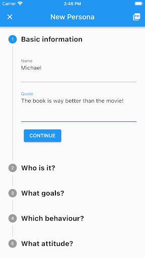 Android application UX Persona Creator screenshort