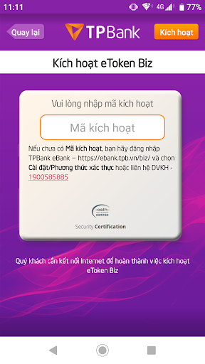 TPBank eToken Biz Screen 2