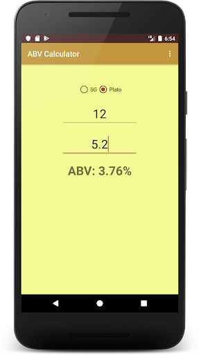 ABV Calculator Screen 2