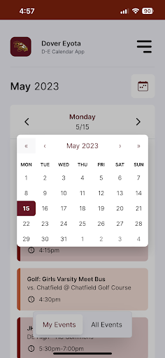 Dover-Eyota Calendar App Screen 2