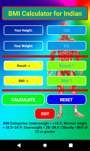 Android application BMI Calculator for Indian screenshort