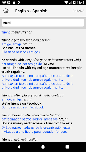 Spanish-English Dictionary Screen 2