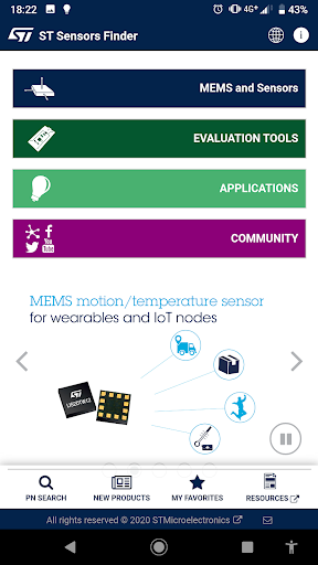 Screenshot of ST Sensors Finder