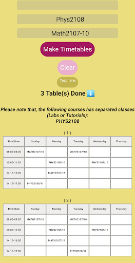 SQU Timetables Maker Screen 2