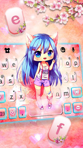 Pink Sakura Girl Keyboard Them Screen 2